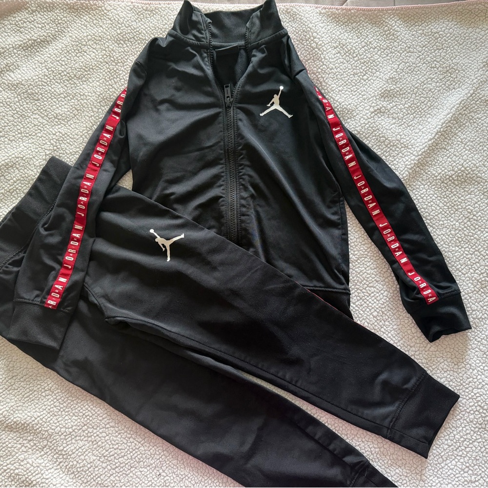 Jordan Kids Black Tracksuit with Red Stripe and White Jumpman